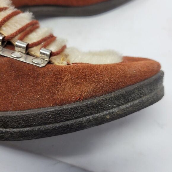 Vtg Italian Snow Boots Rust Suede Cream Faux Fur Lace-Up‎ Ankle Booties US Sz 6 - Picture 4 of 13